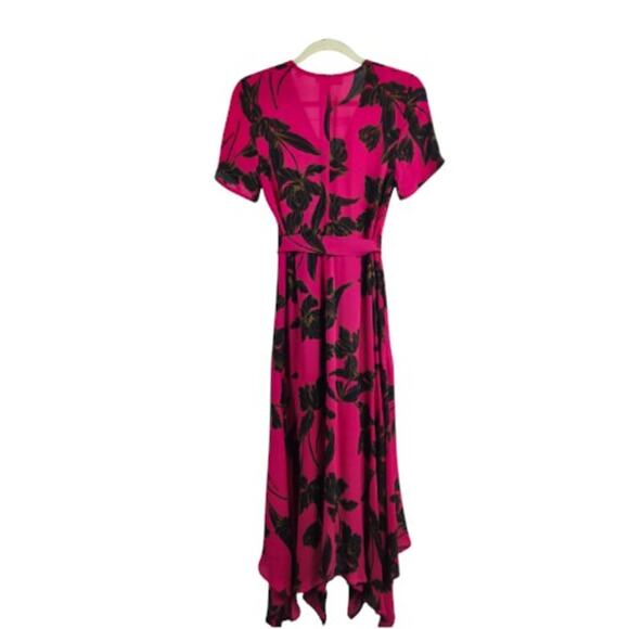 A.L.C ALC Cora Wrap Dress Silk Hot Pink Floral Size 4 - Picture 2 of 10